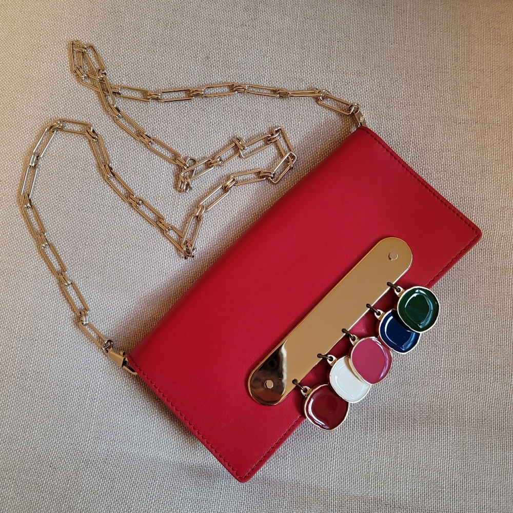 Edie Parker Red Clutch with Gold Accents